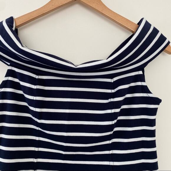 Anthro Maeve blouse women's XS navy blue stripe off the shoulder nautical top - Picture 5 of 9
